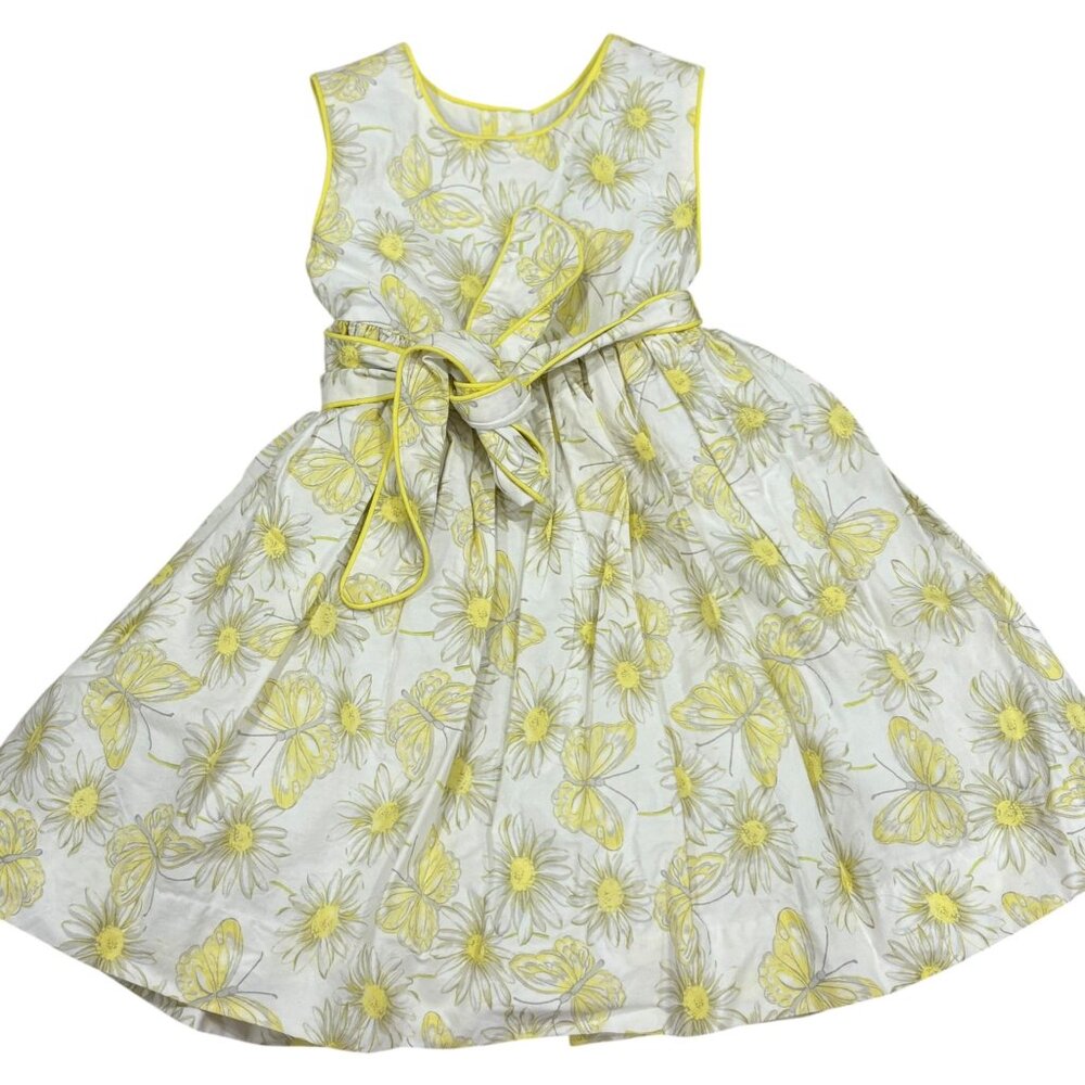 Polly Flinders 2T Yellow Daisy & Butterflies Floral Sleeveless Dress Bow Detail